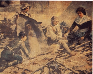 Obra que representa el momento en el que Andrea Isabel Tintero rescata el lienzo de la Virgen de la Paloma